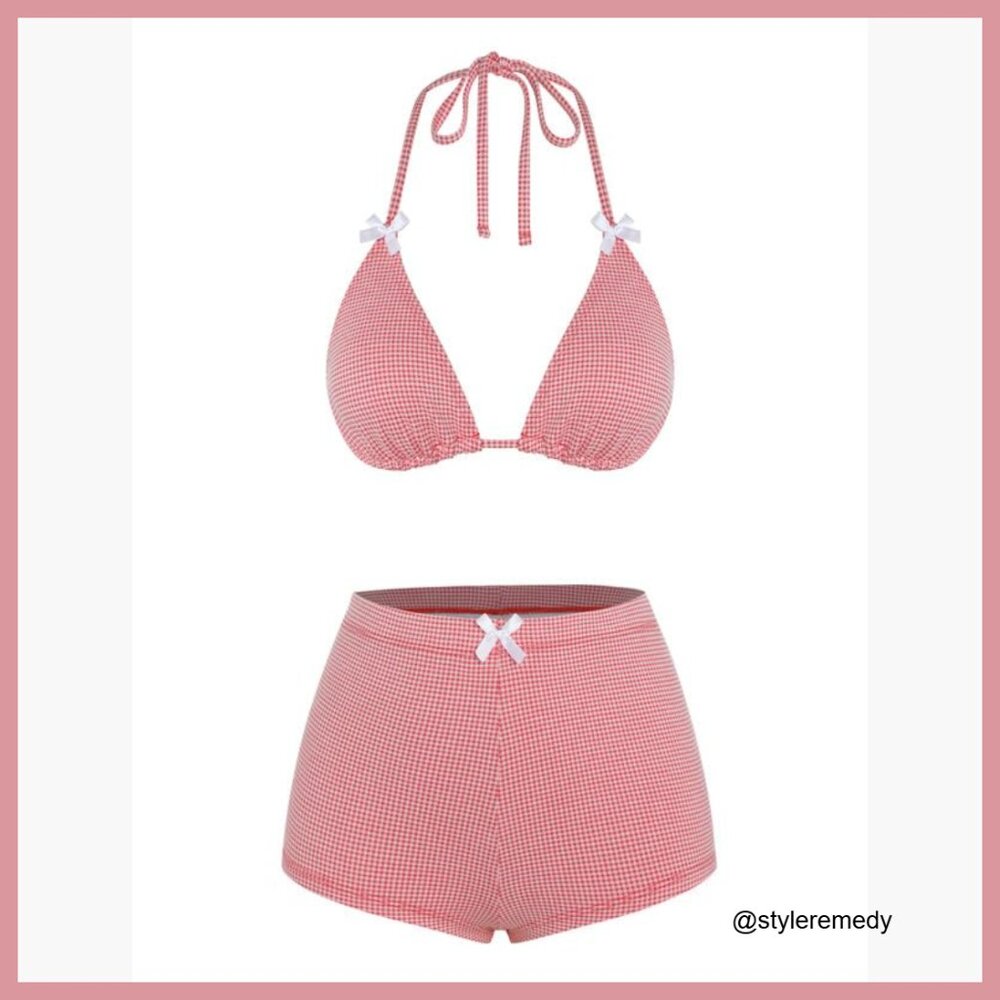 Polyester Blend Halter Bikini Set With Boyshorts … - image 4